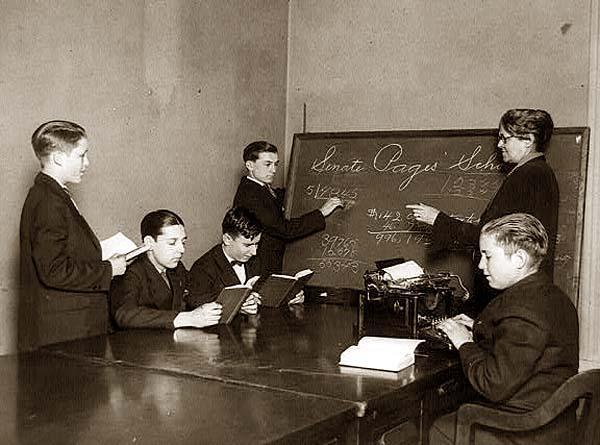 Old photo of pages in school
